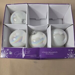 Jaclyn Smith‎ Winter Wishes Glass Ornaments Set of 4 Iridescent White